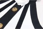Black White Striped Pleated Mini Dress H6342