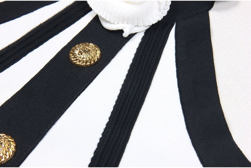 Black White Striped Pleated Mini Dress H6342