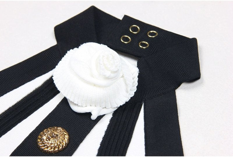 Black White Striped Pleated Mini Dress H6342