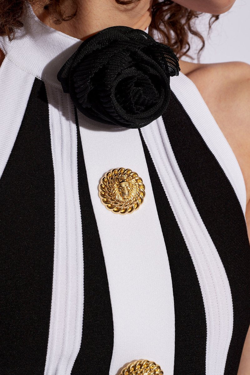 Black White Striped Pleated Mini Dress H6342