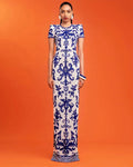 Blue and White Embroidered Maxi Dress H6284