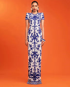 Blue and White Embroidered Maxi Dress H6284
