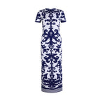 Blue and White Embroidered Maxi Dress H6284