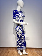Blue and White Embroidered Maxi Dress H6284