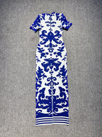 Blue and White Embroidered Maxi Dress H6284