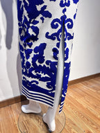 Blue and White Embroidered Maxi Dress H6284
