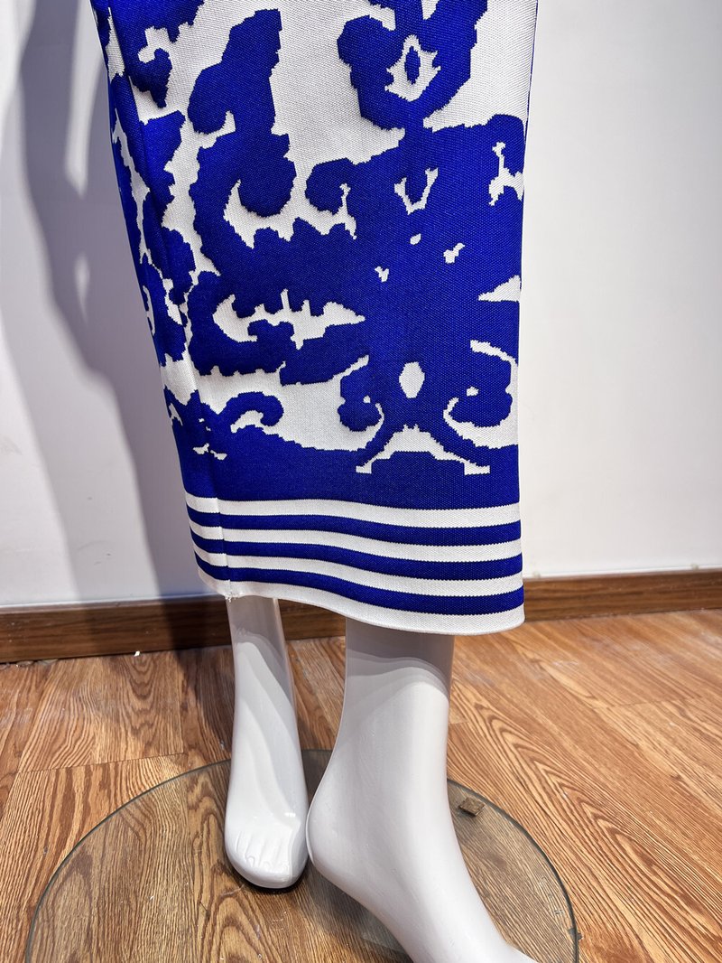 Blue and White Embroidered Maxi Dress H6284