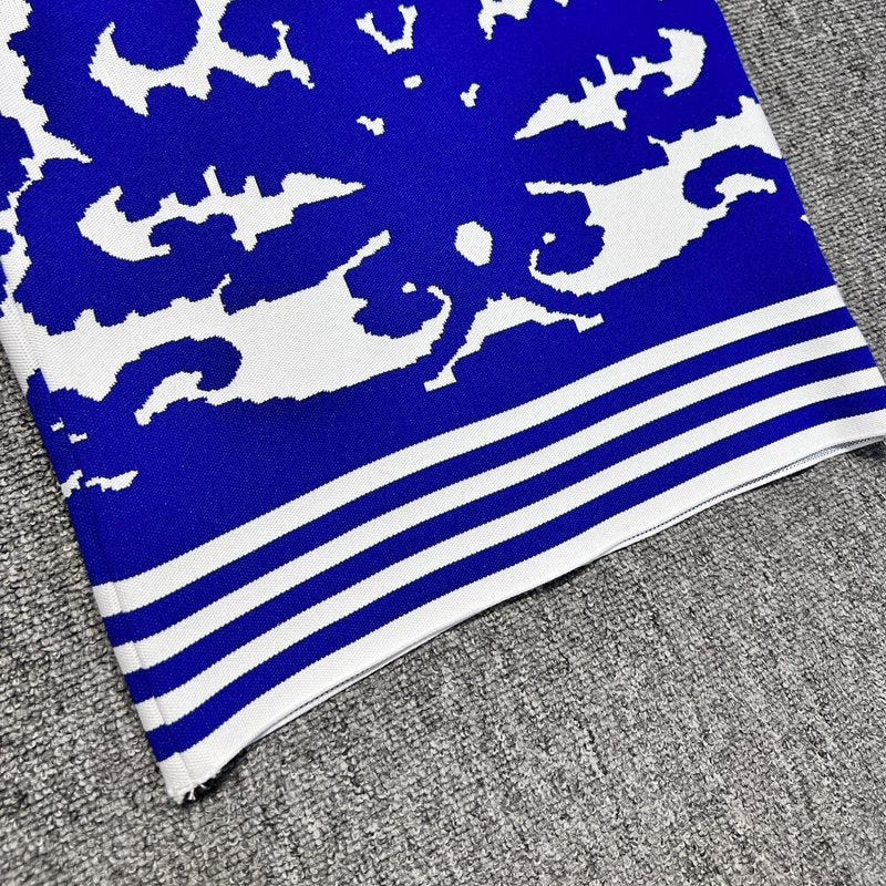 Blue and White Embroidered Maxi Dress H6284