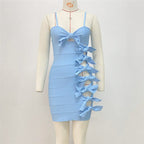 Blue Cut-Out Bow Mini Dress H6392