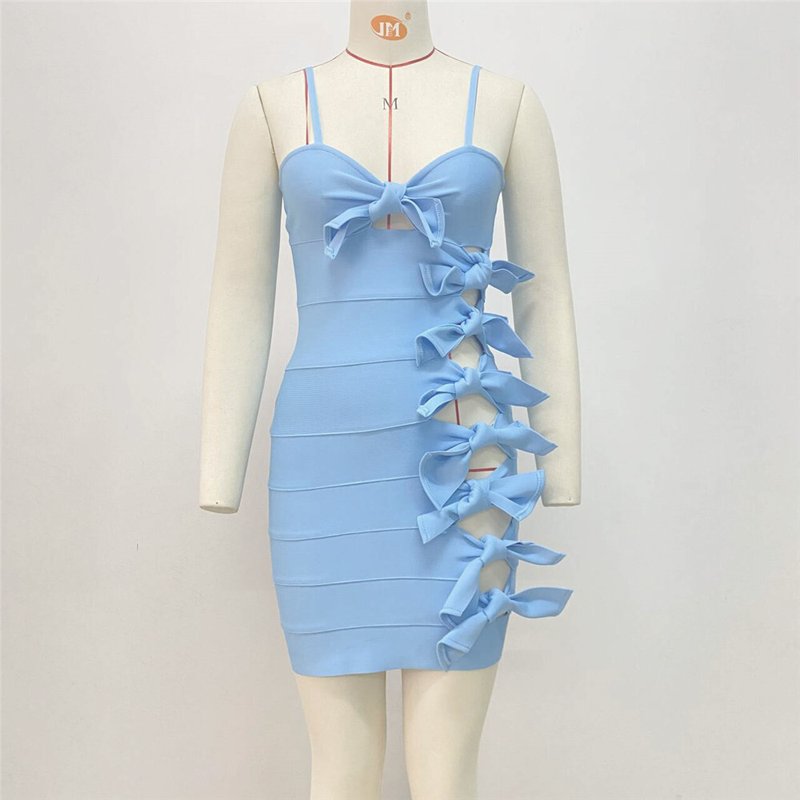 Blue Cut-Out Bow Mini Dress H6392