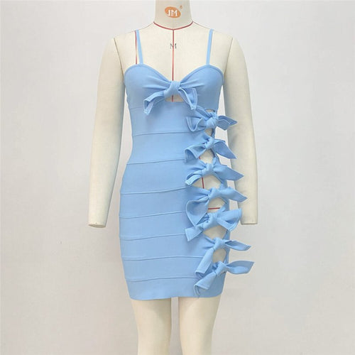 Blue Cut-Out Bow Mini Dress H6392