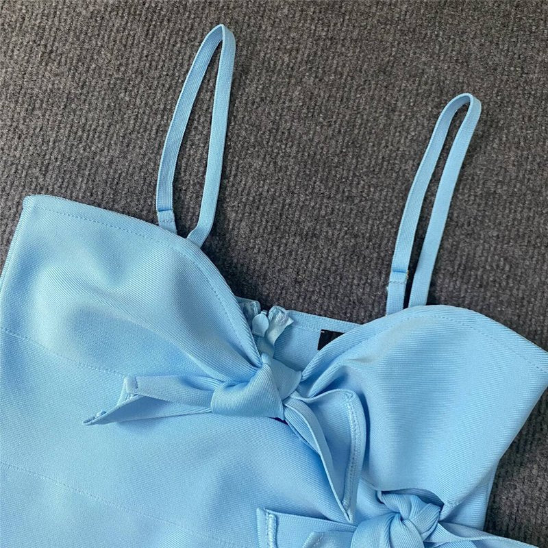 Blue Cut-Out Bow Mini Dress H6392