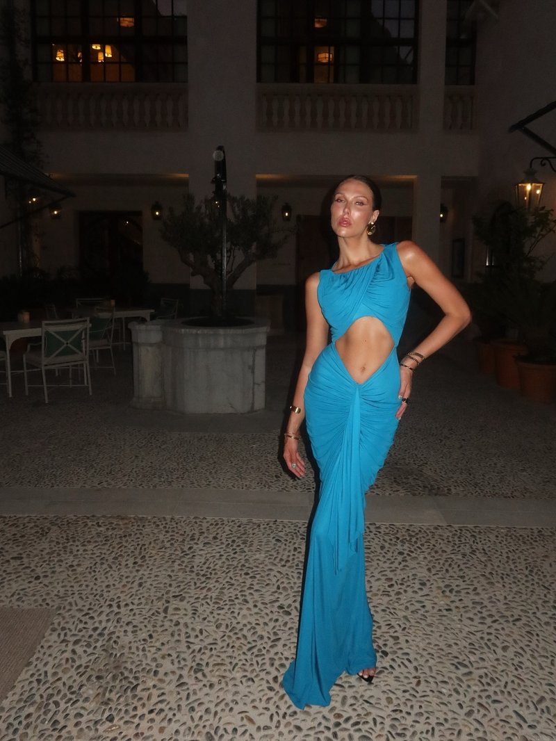 Blue Draped Cutout Maxi Dress H6885