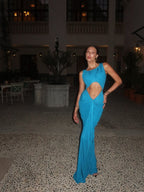 Blue Draped Cutout Maxi Dress H6885