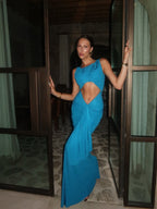 Blue Draped Cutout Maxi Dress H6885