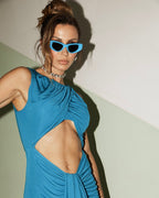 Blue Draped Cutout Maxi Dress H6885