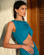 Blue Draped Cutout Maxi Dress H6885