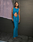 Blue Draped Cutout Maxi Dress H6885