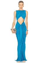 Blue Draped Cutout Maxi Dress H6885