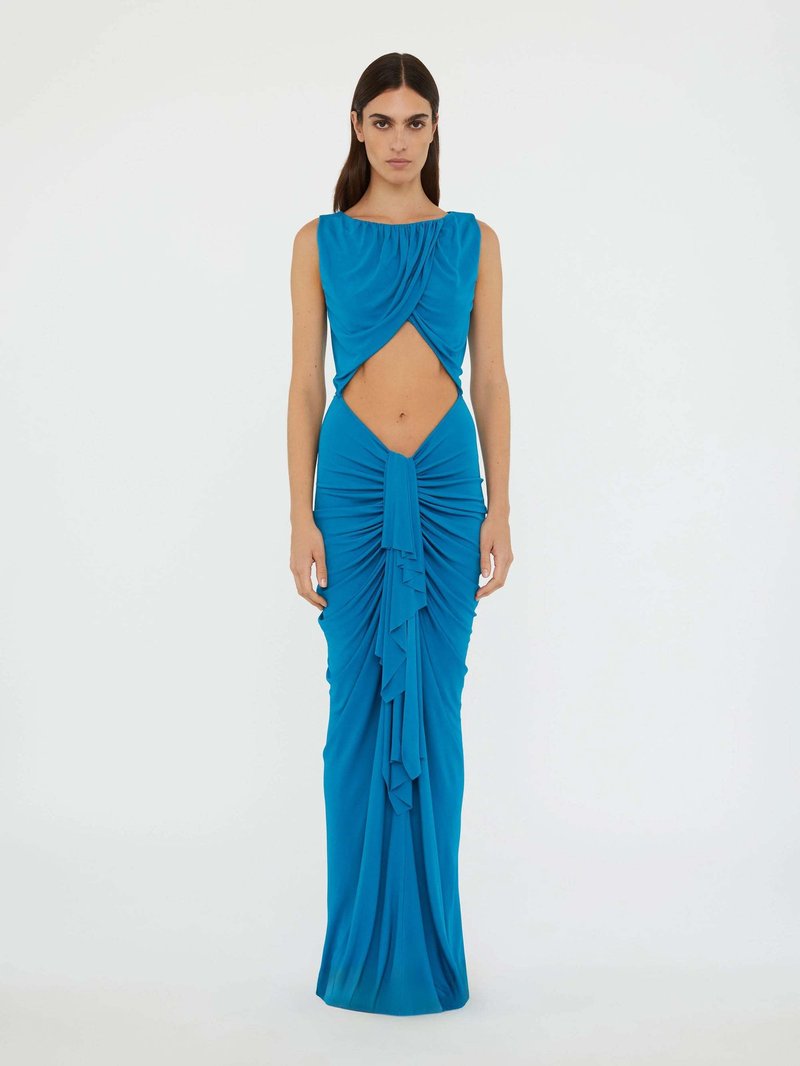 Blue Draped Cutout Maxi Dress H6885