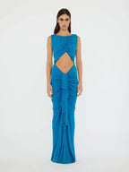 Blue Draped Cutout Maxi Dress H6885
