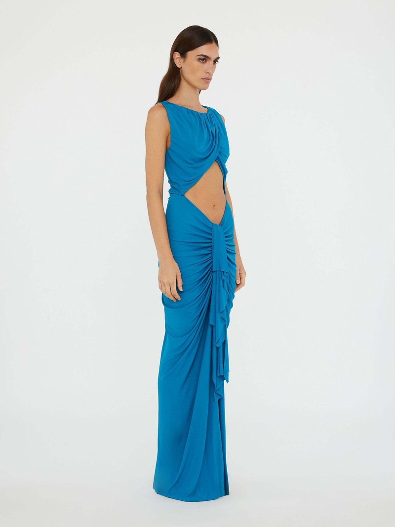Blue Draped Cutout Maxi Dress H6885