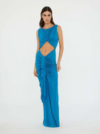 Blue Draped Cutout Maxi Dress H6885