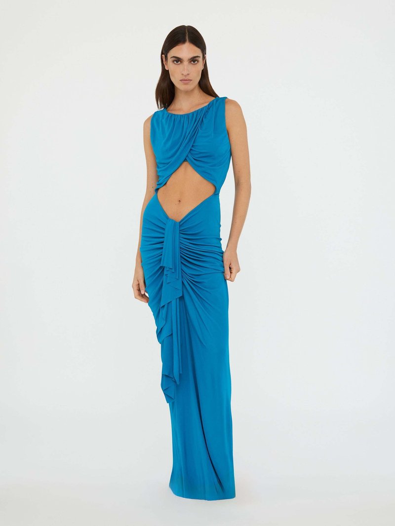 Blue Draped Cutout Maxi Dress H6885