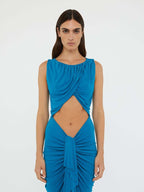 Blue Draped Cutout Maxi Dress H6885