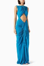 Blue Draped Cutout Maxi Dress H6885