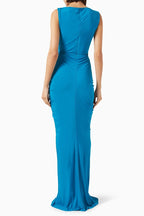 Blue Draped Cutout Maxi Dress H6885