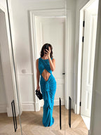 Blue Draped Cutout Maxi Dress H6885