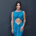 Blue Draped Cutout Maxi Dress H6885