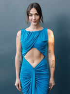 Blue Draped Cutout Maxi Dress H6885