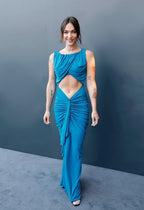 Blue Draped Cutout Maxi Dress H6885