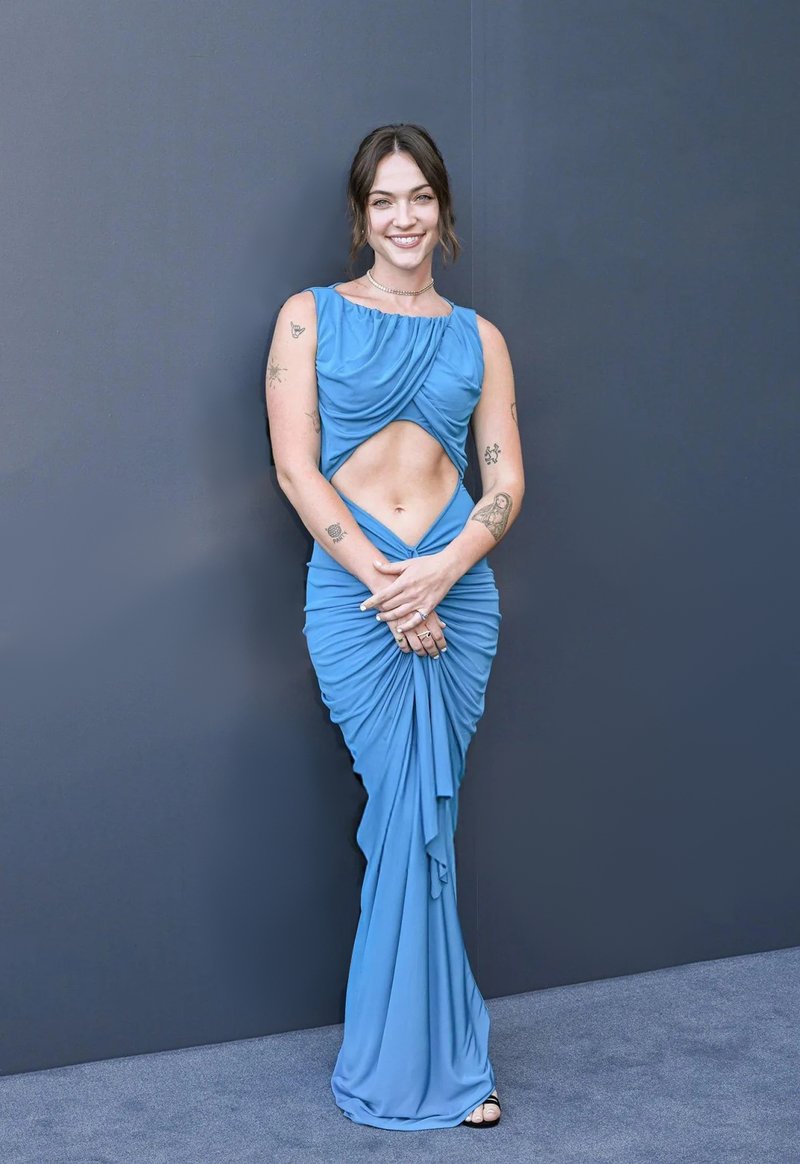Blue Draped Cutout Maxi Dress H6885