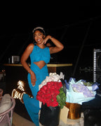 Blue Draped Cutout Maxi Dress H6885