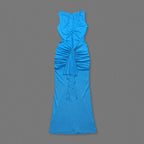 Blue Draped Cutout Maxi Dress H6885