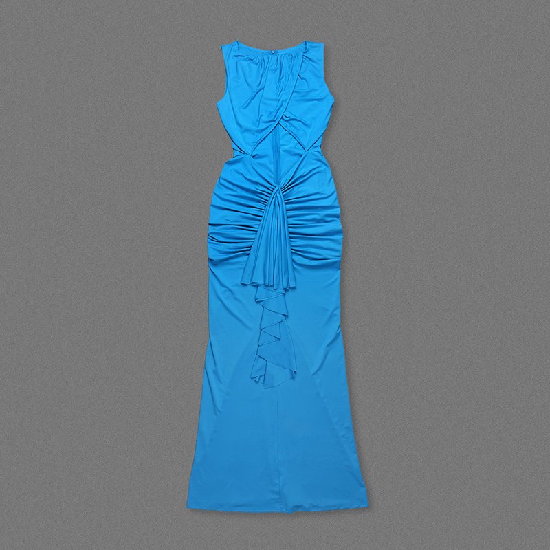 Blue Draped Cutout Maxi Dress H6885
