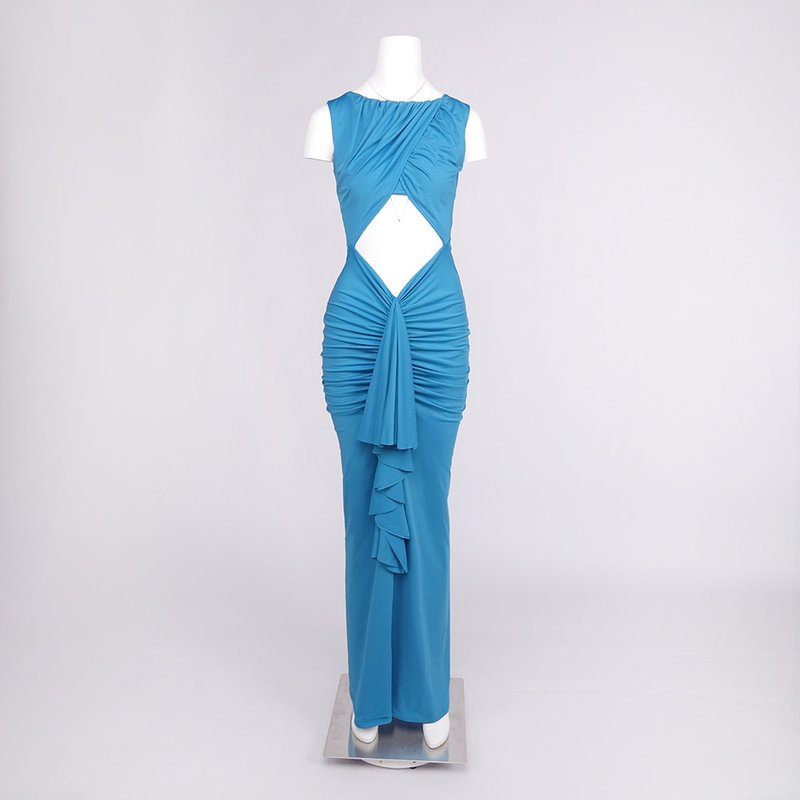 Blue Draped Cutout Maxi Dress H6885