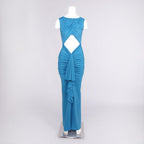 Blue Draped Cutout Maxi Dress H6885