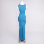 Blue Draped Cutout Maxi Dress H6885