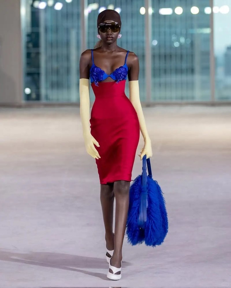 Blue Embellished Red Bandage Dress H7073