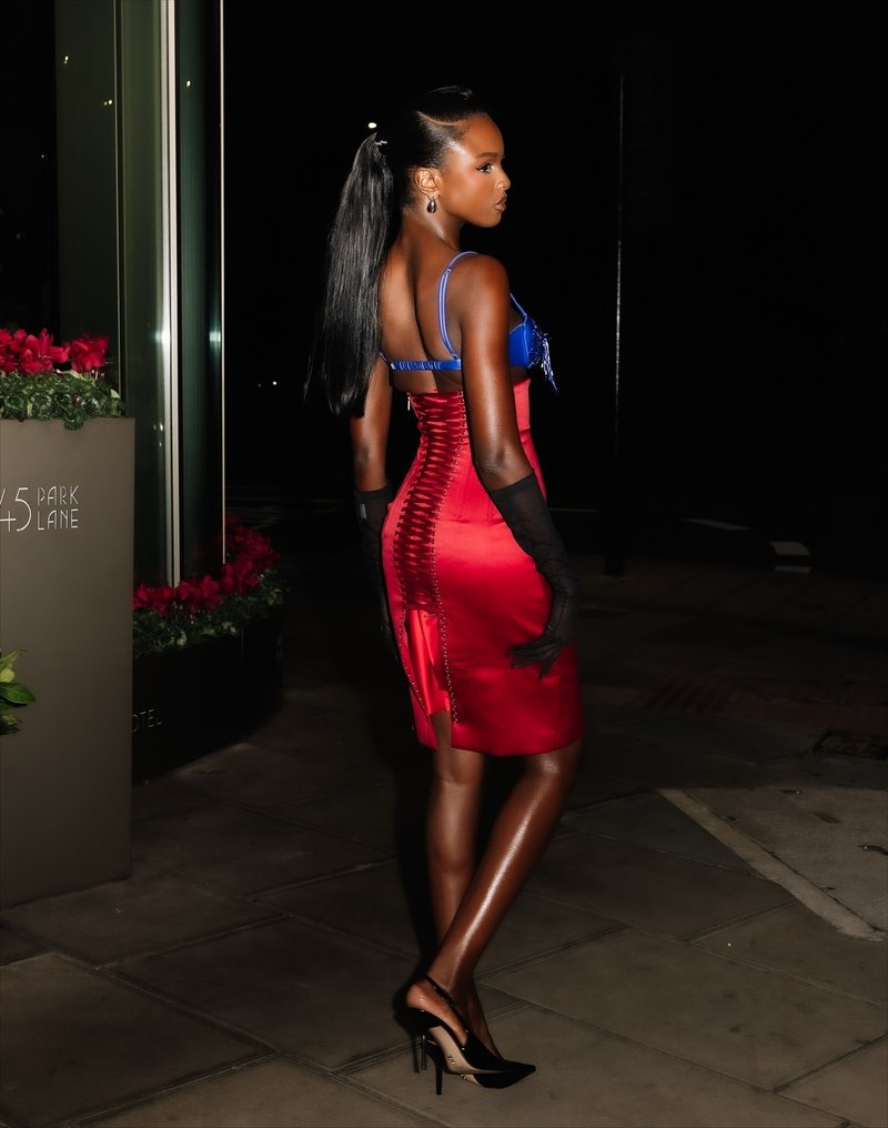 Blue Embellished Red Bandage Dress H7073