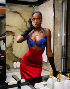 Blue Embellished Red Bandage Dress H7073