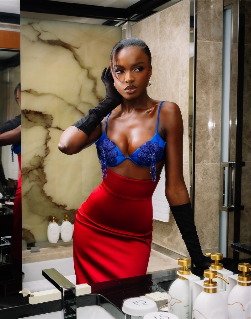 Blue Embellished Red Bandage Dress H7073