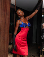 Blue Embellished Red Bandage Dress H7073