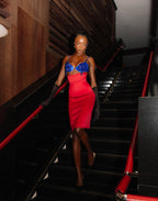 Blue Embellished Red Bandage Dress H7073
