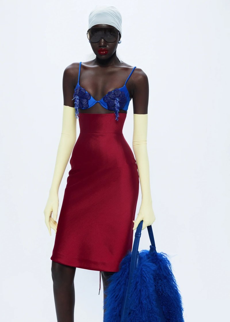 Blue Embellished Red Bandage Dress H7073