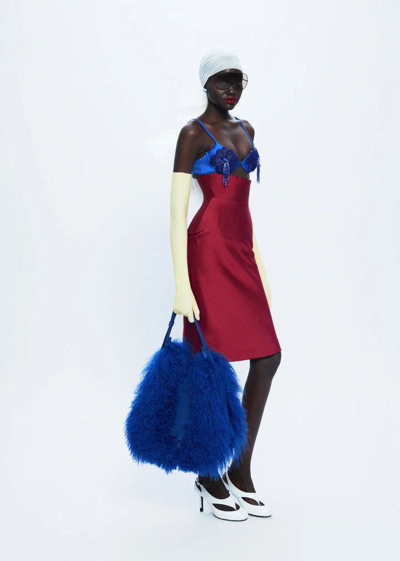 Blue Embellished Red Bandage Dress H7073